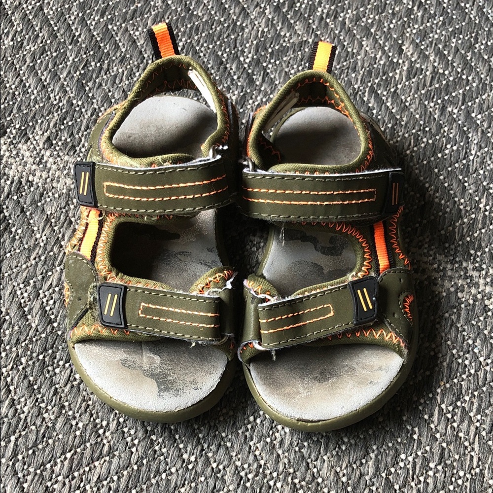 Kids Olive Green and Orange Outdoor Sandals - Unbranded
